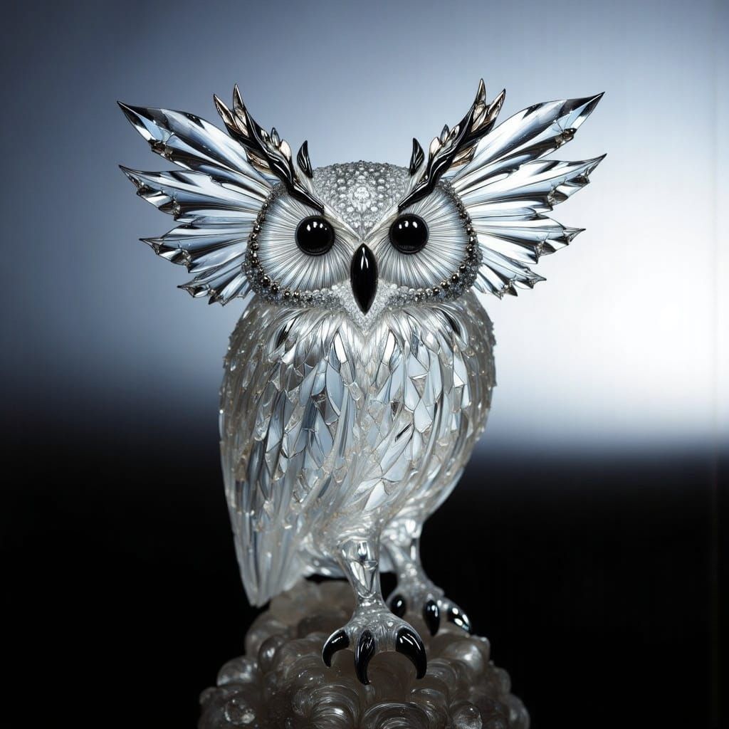 Ethereal Crystal Owl in Art Nouveau Style