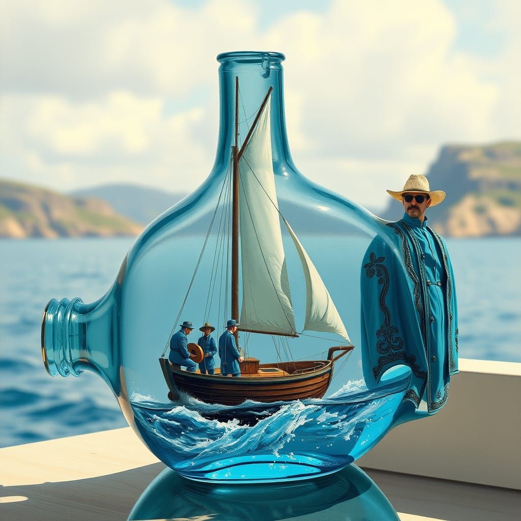 Vibrant Whimsy: A Bottle with Sailors