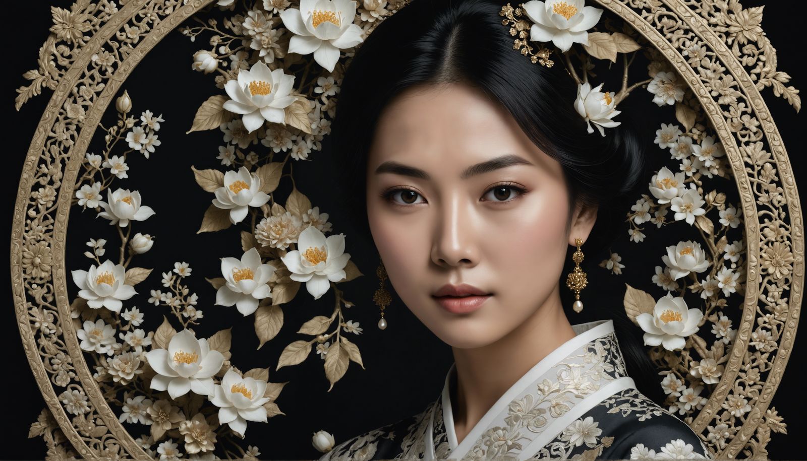 Detailed Portrait of an Asian Woman on Black