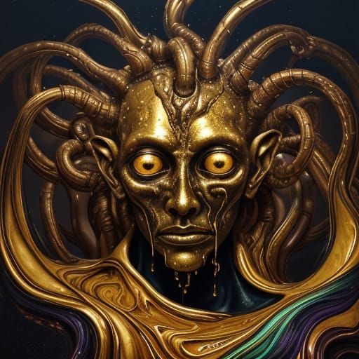 Grotesque Processional Entity in Melting Oil on Canvas Style