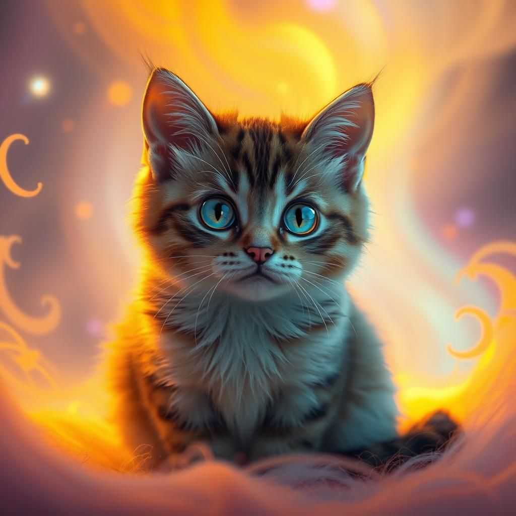 Ethereal Cat with Luminous Eyes in Digital Art