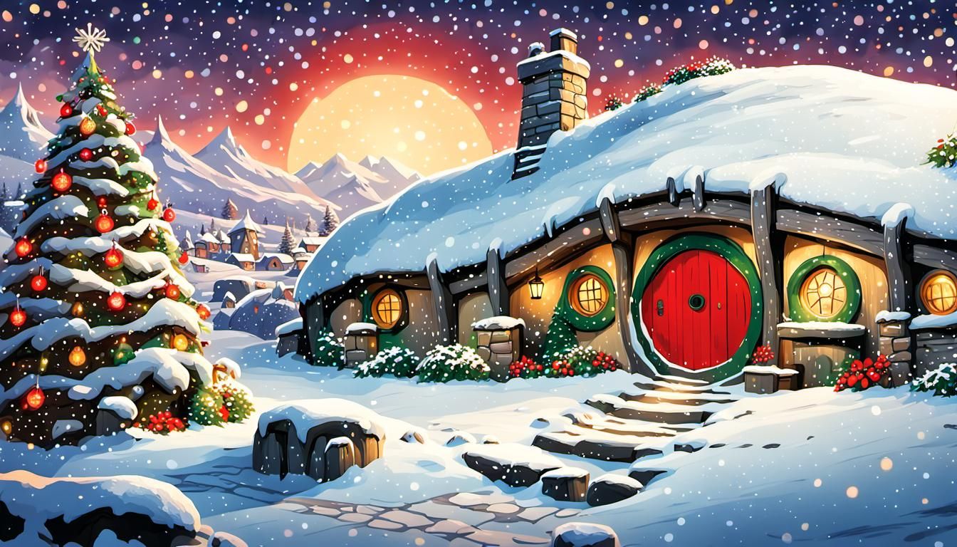 Winter Getaway to Hobbiton: Retro Travel Poster