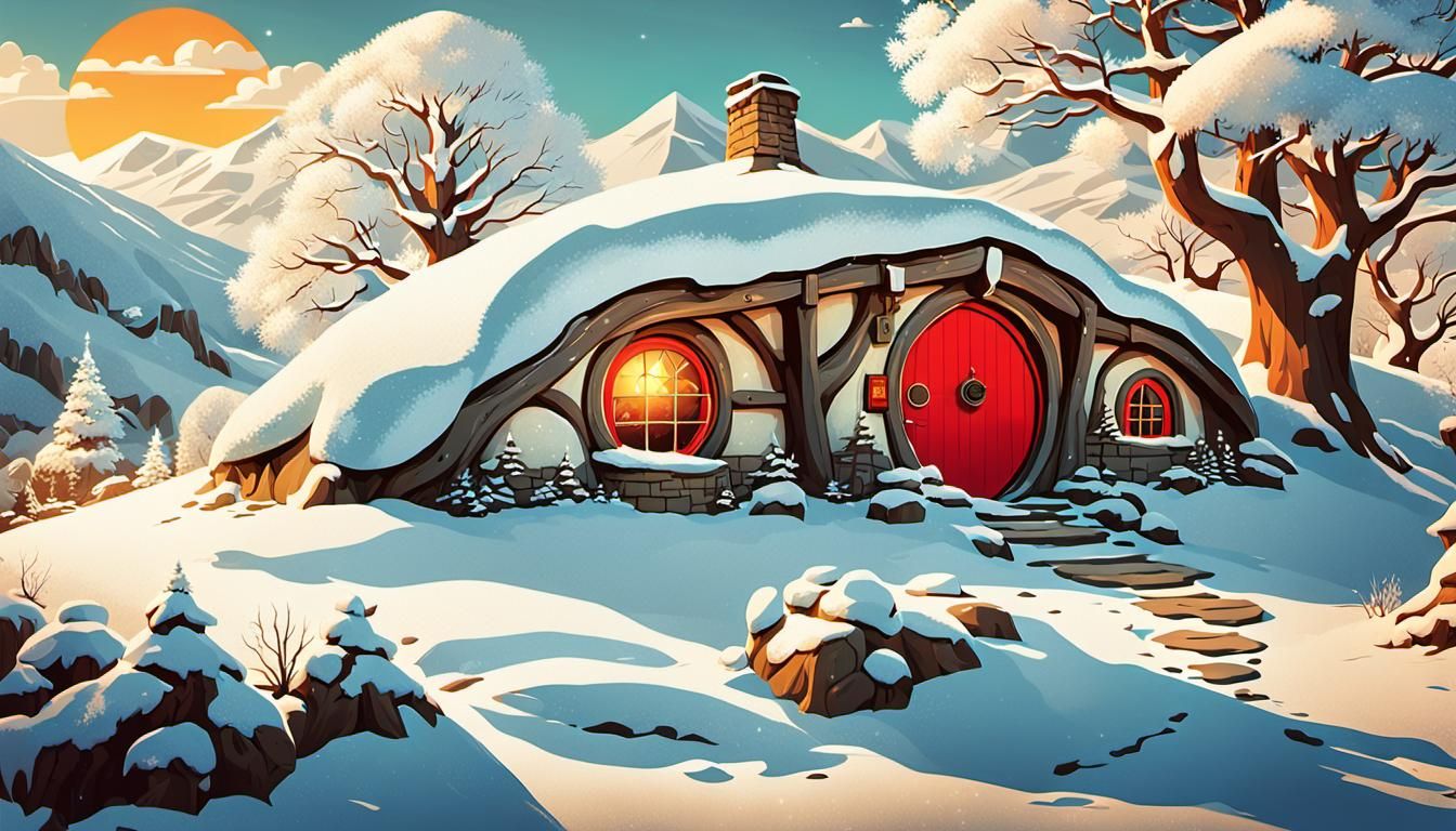 Winter Getaway to Hobbiton: Retro Travel Poster