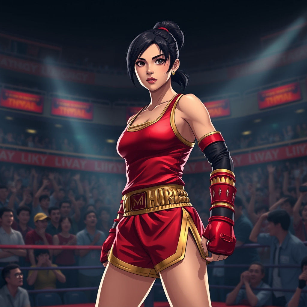 Confident Muay Thai Fighter in Anime Style