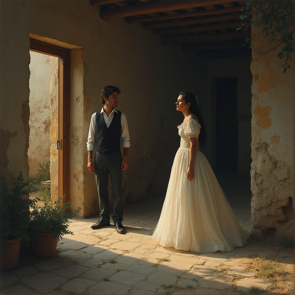 Young Woman in Wedding Attire Meets Groom with Terrible News