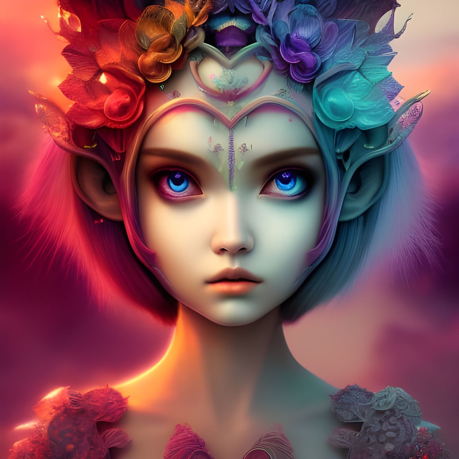 Surreal Princess with Blue Crystal Eyes