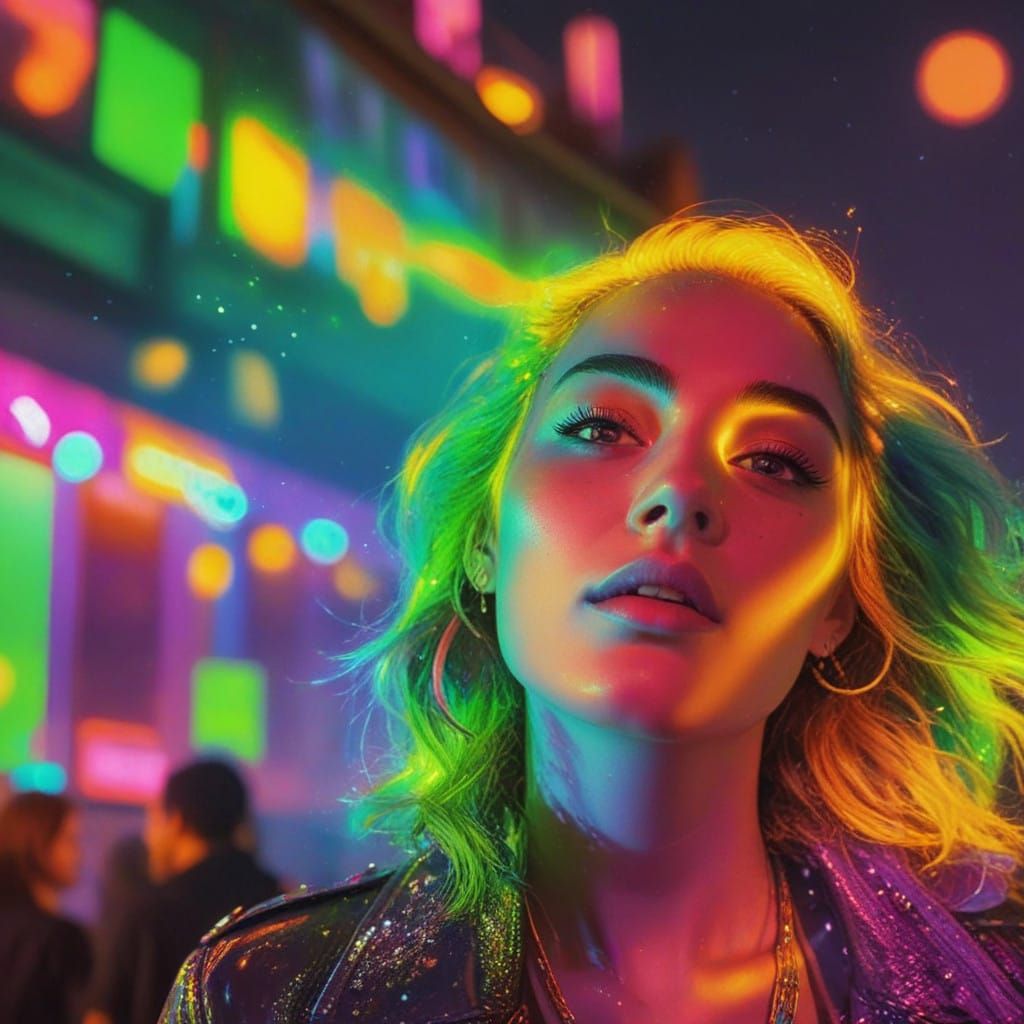 Electric Rooftop Gathering in Vibrant Nighttime