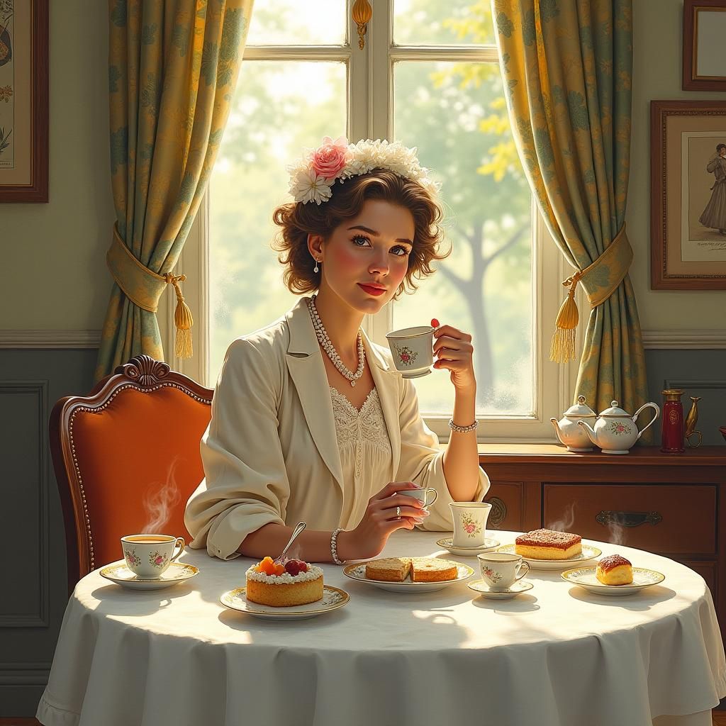 Young Miss Marple's Quaint Afternoon Tea, Art Nouveau Style
