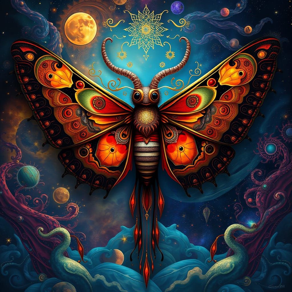 Mystical Creature in Psychedelic Surrealism Style