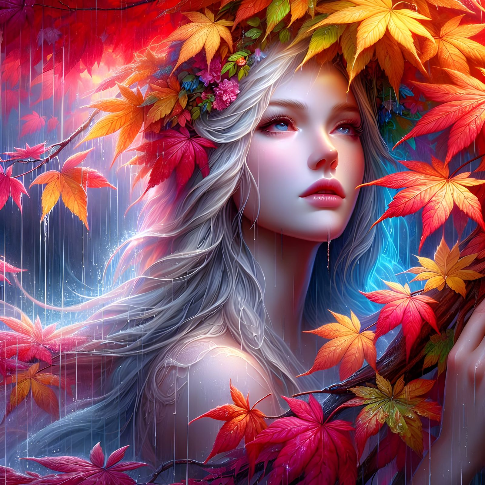 Ethereal Norse Goddess Under Autumn Maple