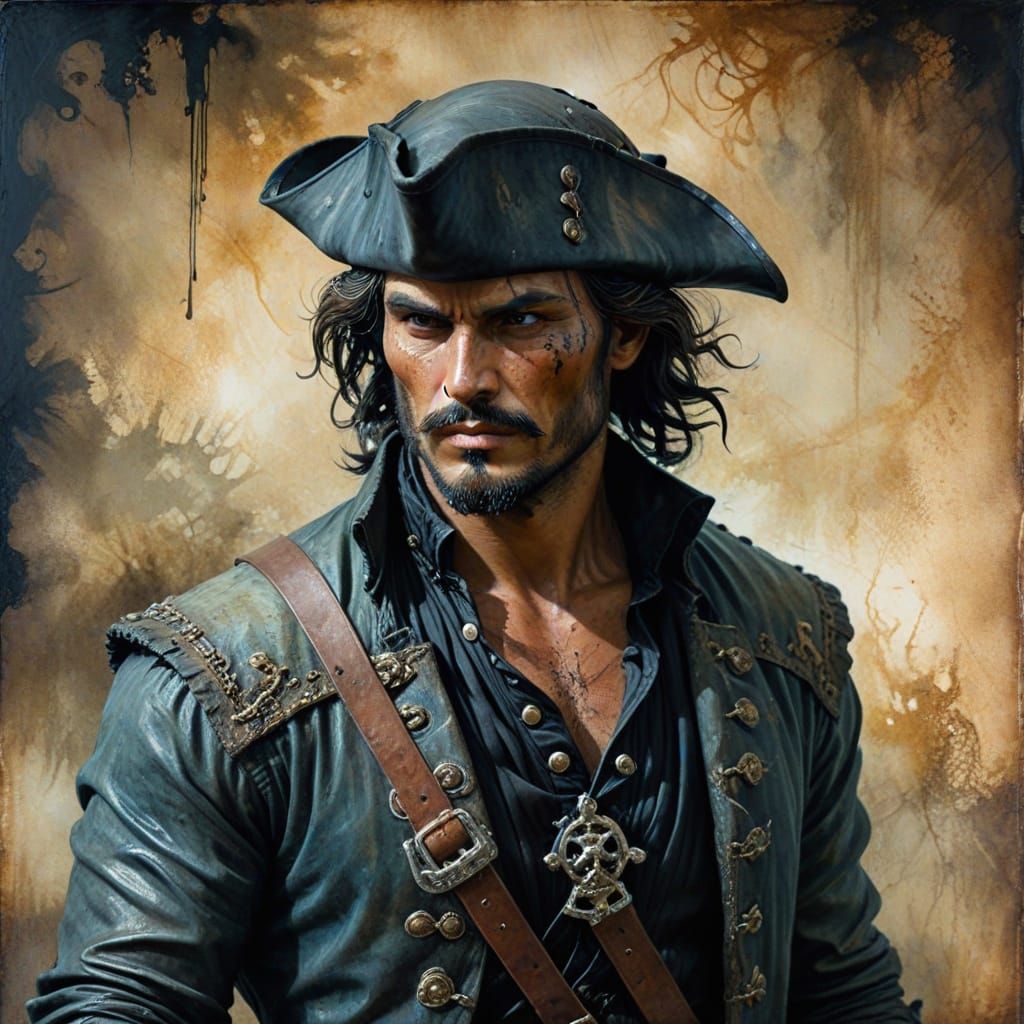 Daring Buccaneer in a Smoky Tavern