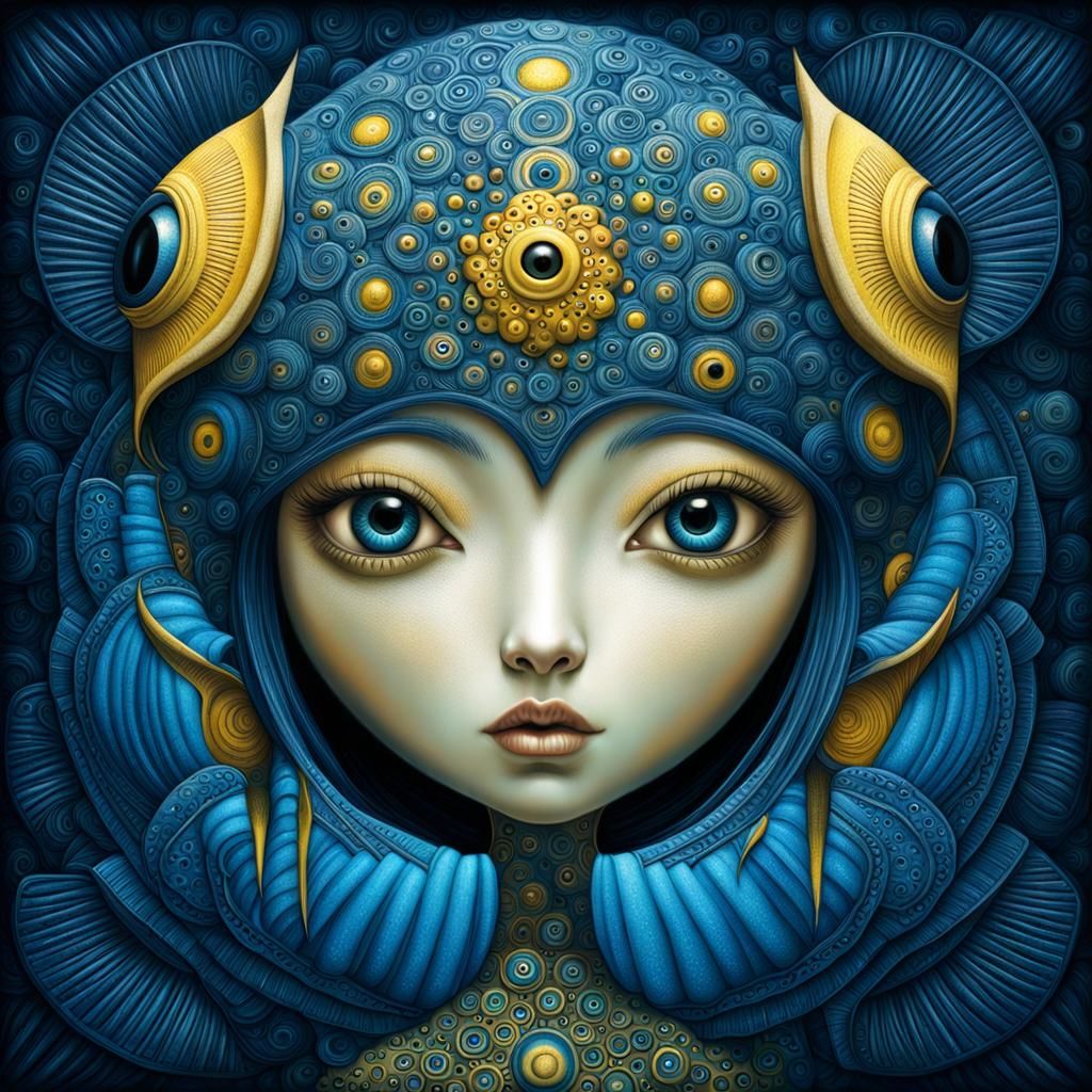 Abstract Surrealism in Blue and Yellow