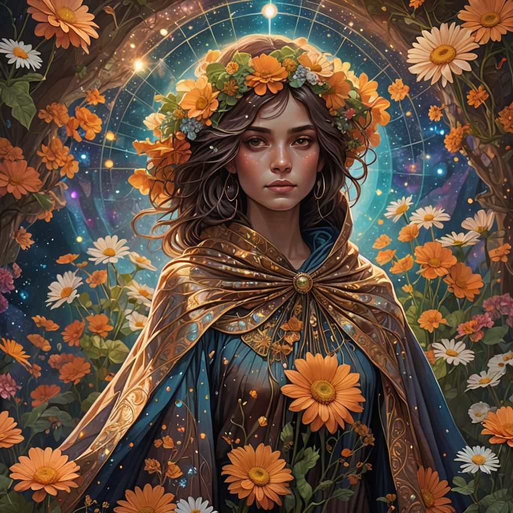 Cosmic Morning Light on Begonias: Astral Illustration