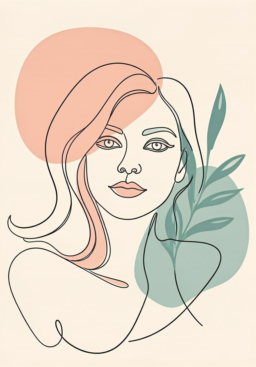 Elegant Minimalist Line Drawing of Love in Serene Japanese S...