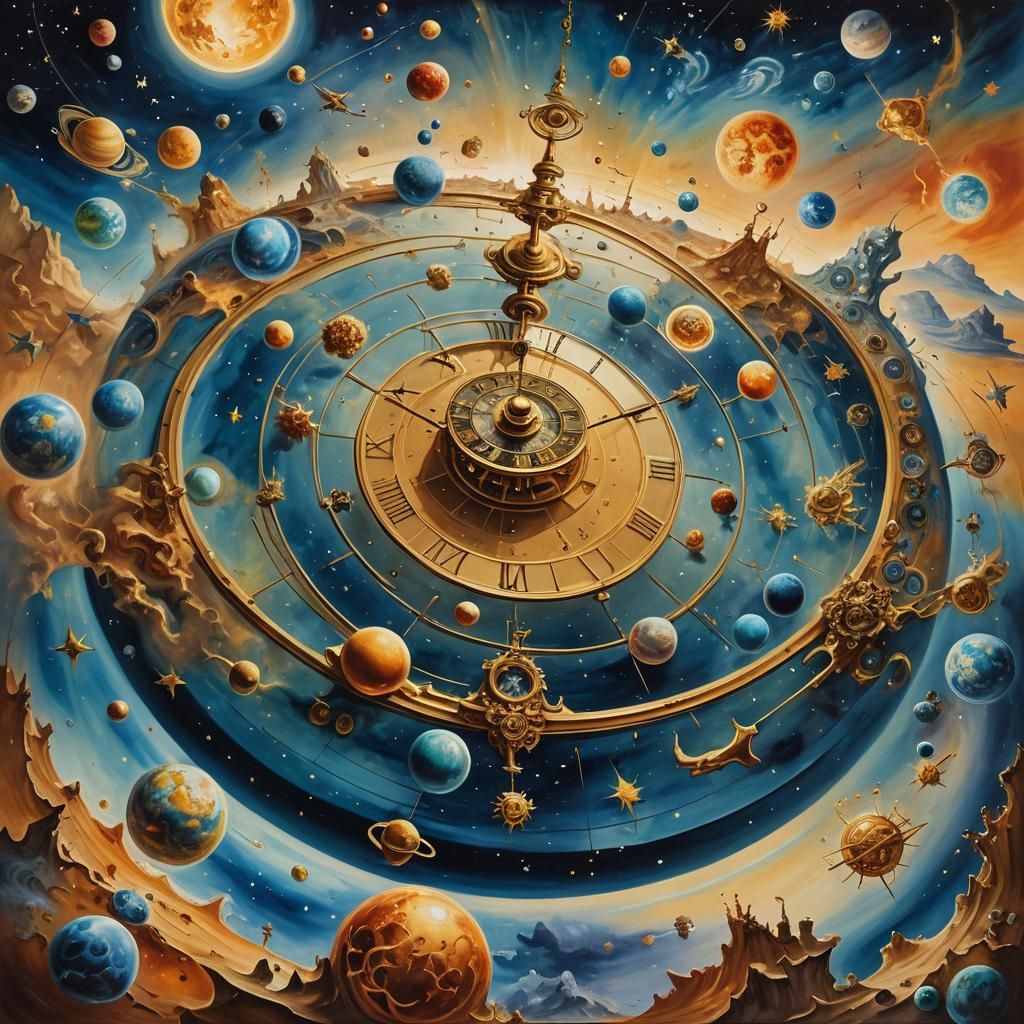 Earth in Space with Zodiac Signs: Surrealist Oil Painting