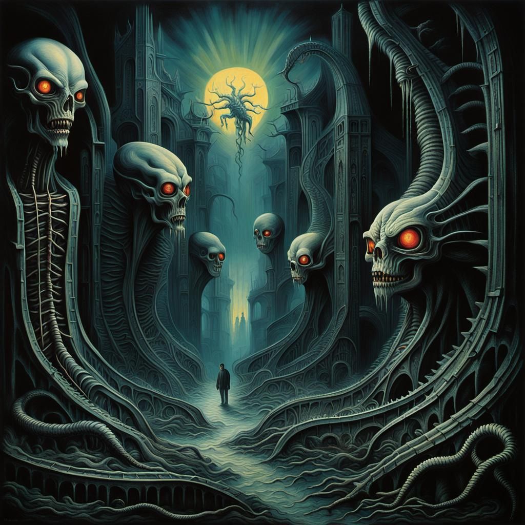 Hellish Landscape of Tortured Souls in Dystopian Vision