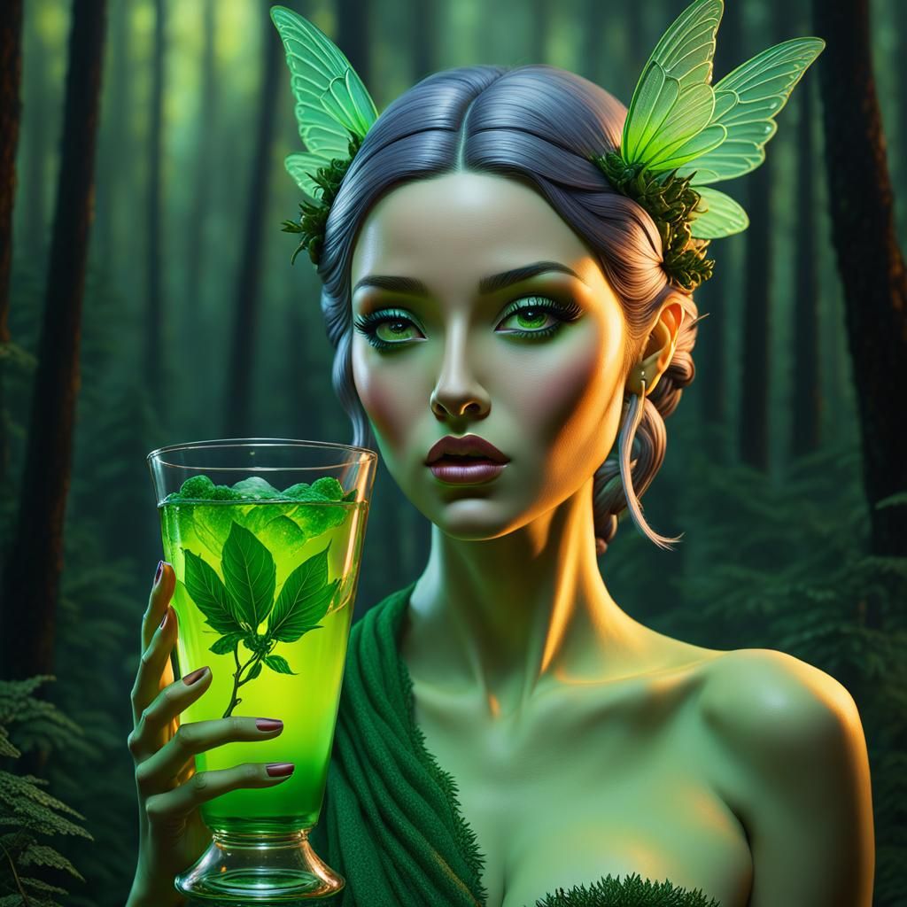 Drunken Fairy Encased in Absinthe Bottle