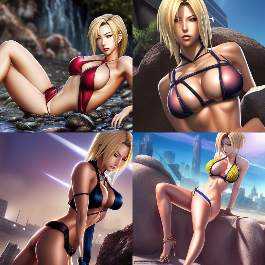 Bathing Woman with Large Chest, Artgerm Style