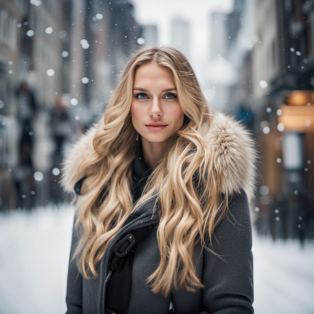 Portrait of a Gorgeous Blonde Girl in Winter