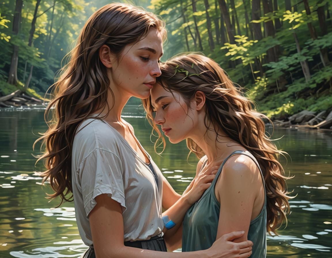 Intimate Lakeside Moment: A Digital Painting