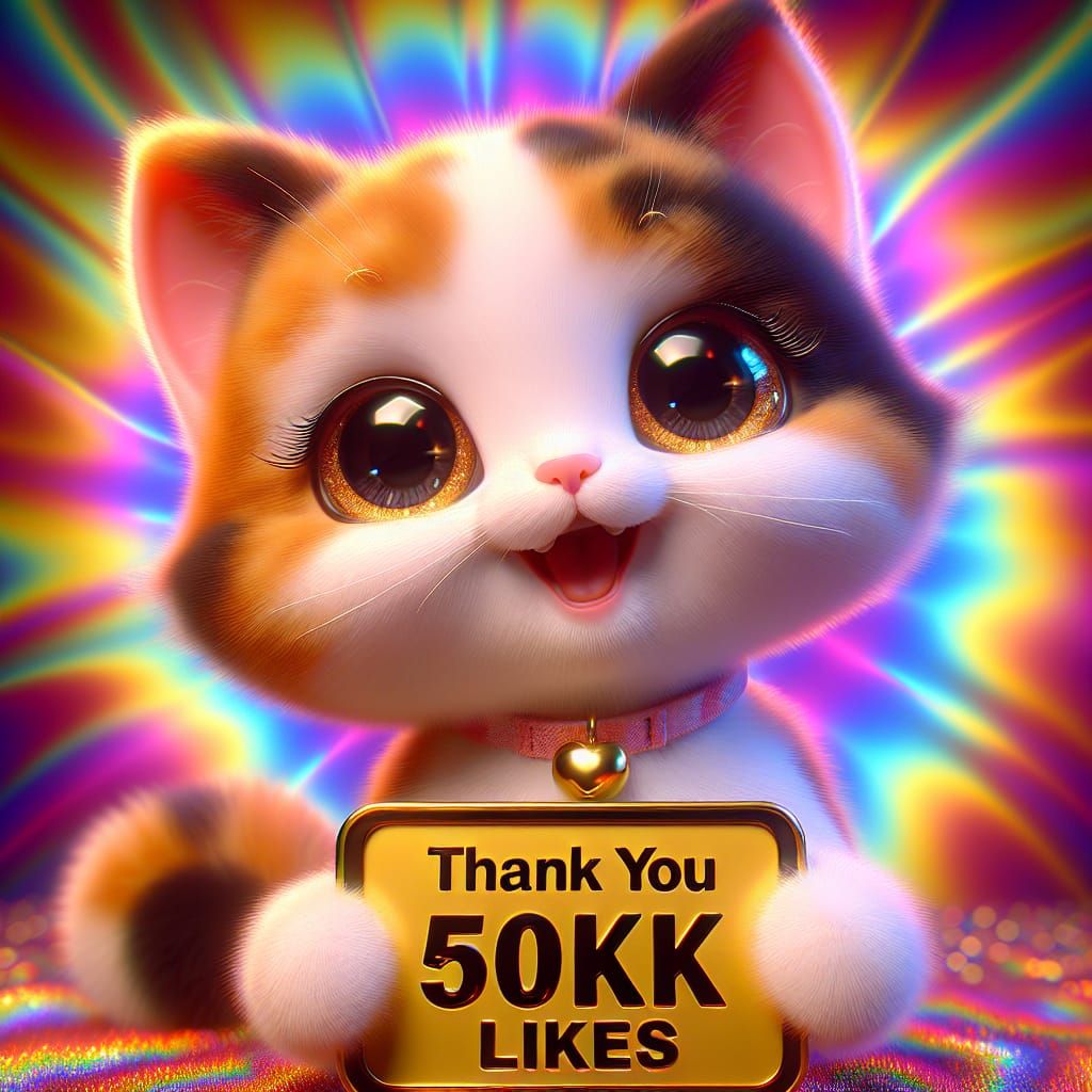 Cheerful Calico Kitten Thanks You: 3D Digital Art