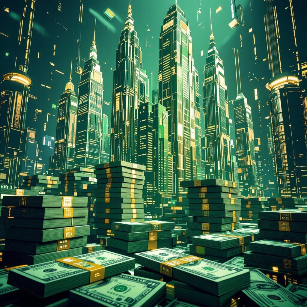 Money Stacks Grow Into Futuristic Skyscrapers