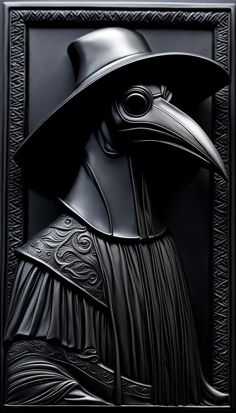 Plague Doctor Bas Relief in Obsidian