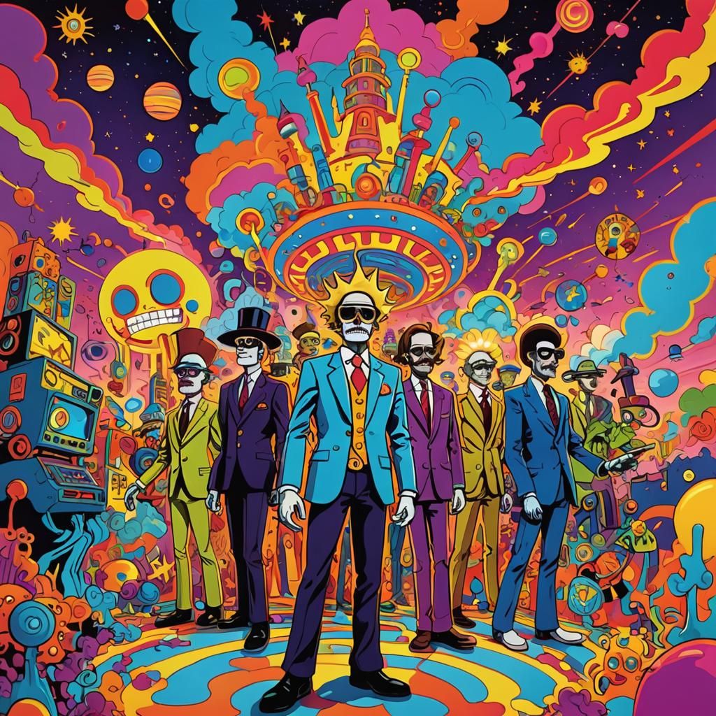 Psychedelic Superjail Scene in Vibrant Pop Art Style
