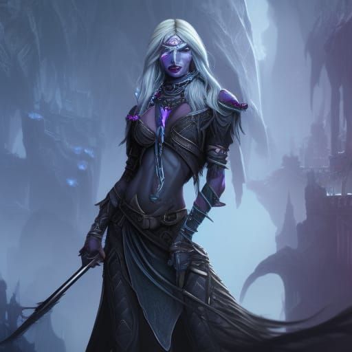 Drow Assassin in Detailed Matte Painting Style