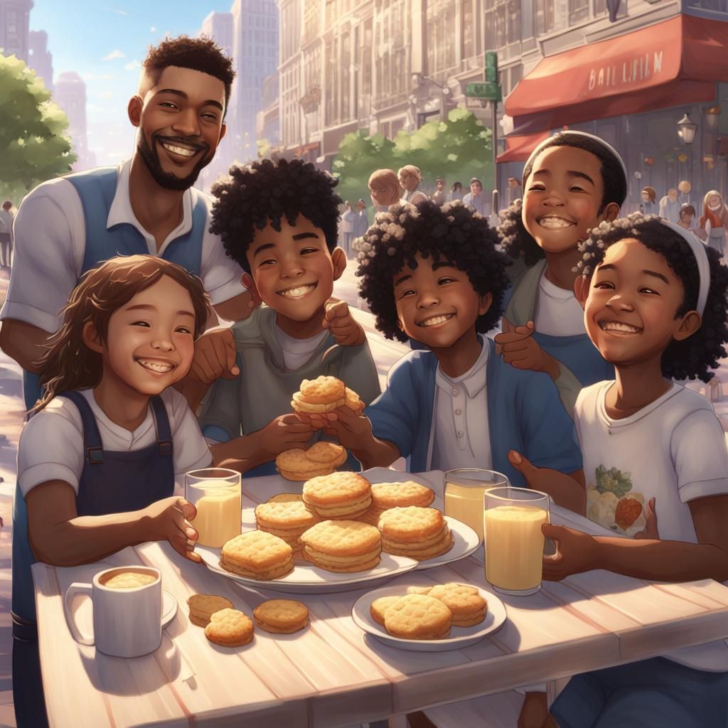 Family Celebrates Buttermilk Biscuit Day in Anime Art