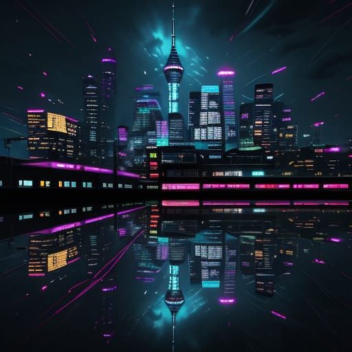 Cyberpunk Cityscape Meets Future Auckland Split Screen Art