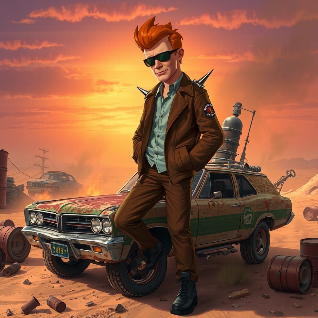 Fry in Wasteland, Dieselpunk Cyberpunk Aesthetic