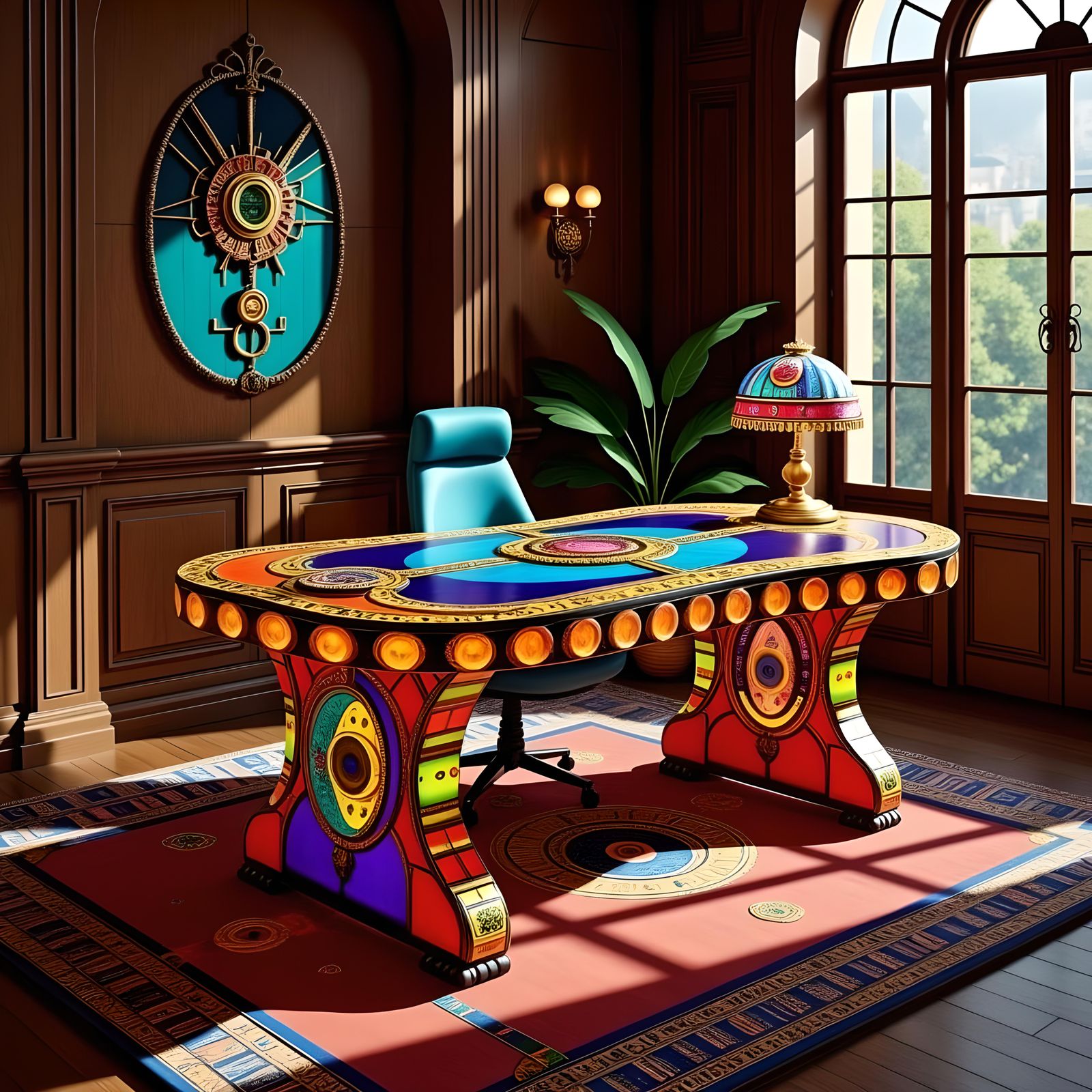 Stained Glass Desk with Vibrant Colors in 3D
