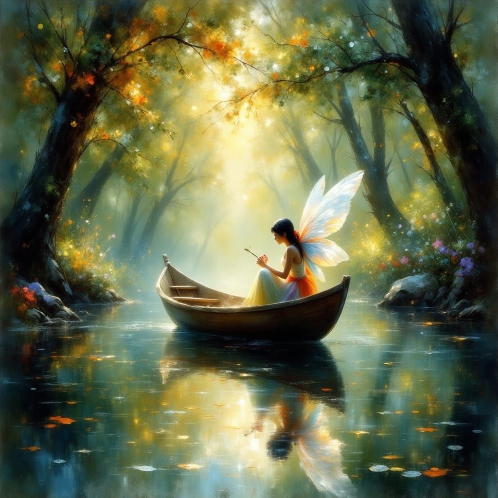 Enchanting Fairy on River in Impressionistic Style