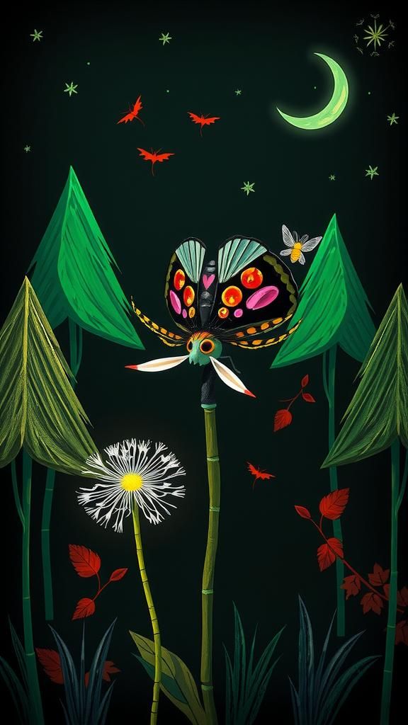 Sugar Skull Moth in Surreal Rayograph Autumn Landscape