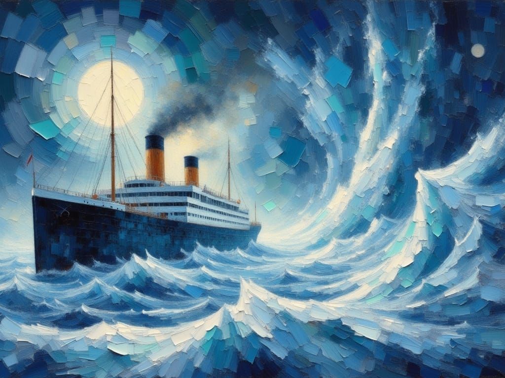 Titanic in Ice Flow: Watercolour Impasto Painting