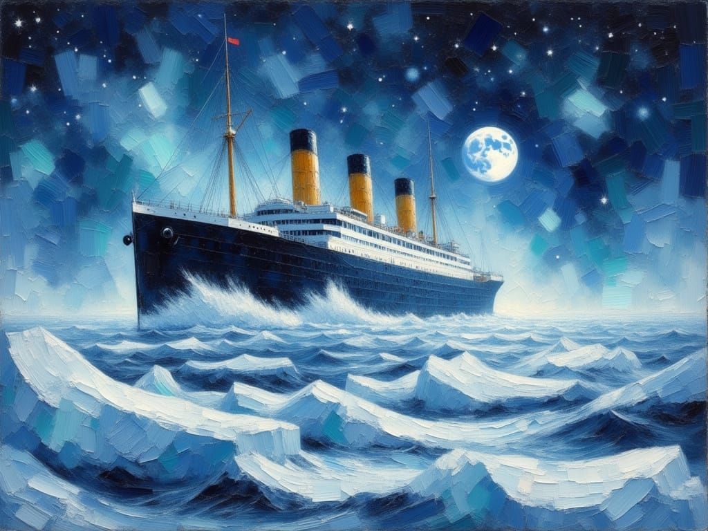 Titanic in Ice Flow: Impasto Watercolor