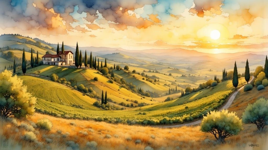 Tuscan Vineyard as Painterly Digital Art