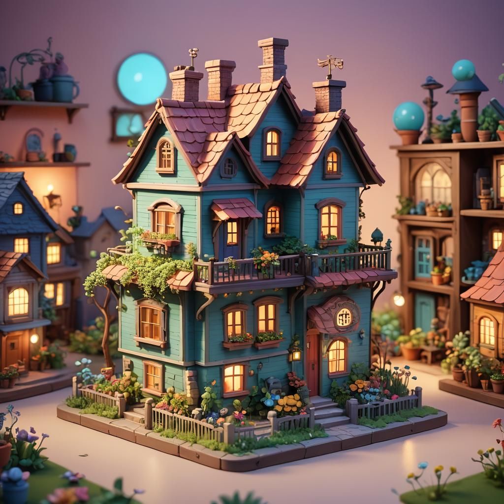 Dreamy Miniature House in Another House as 3D Art