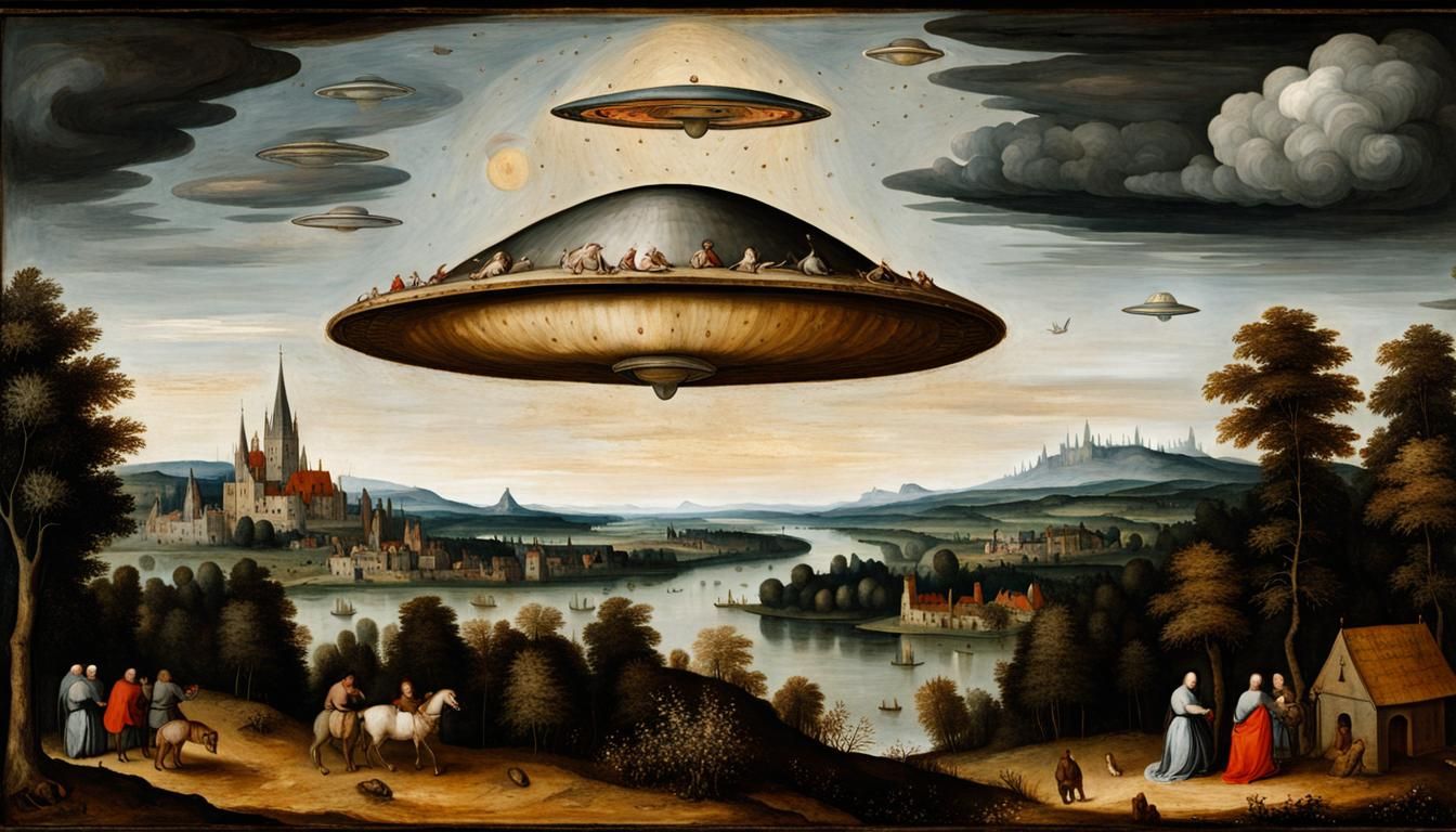 Medieval Painting of UFO in Sky