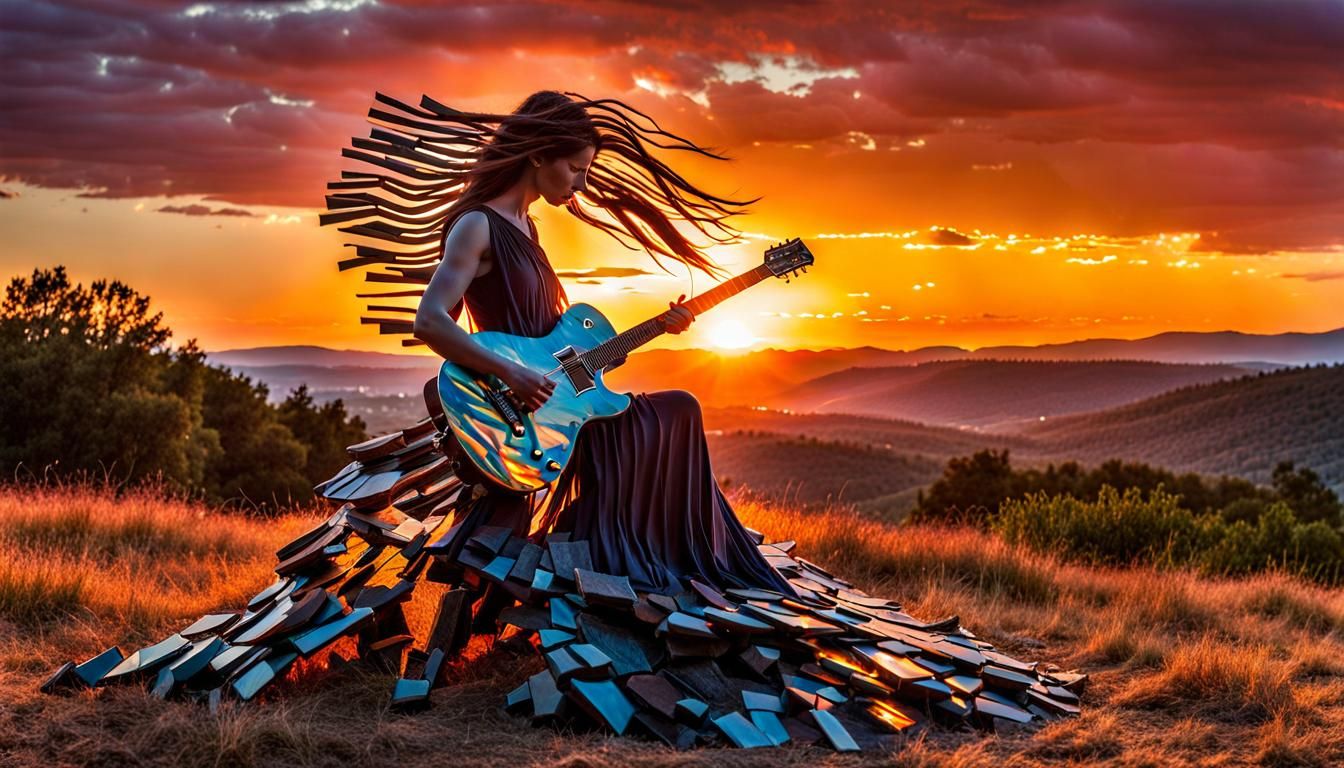 Surreal Fragmented Sculpture of Woman at Sunset