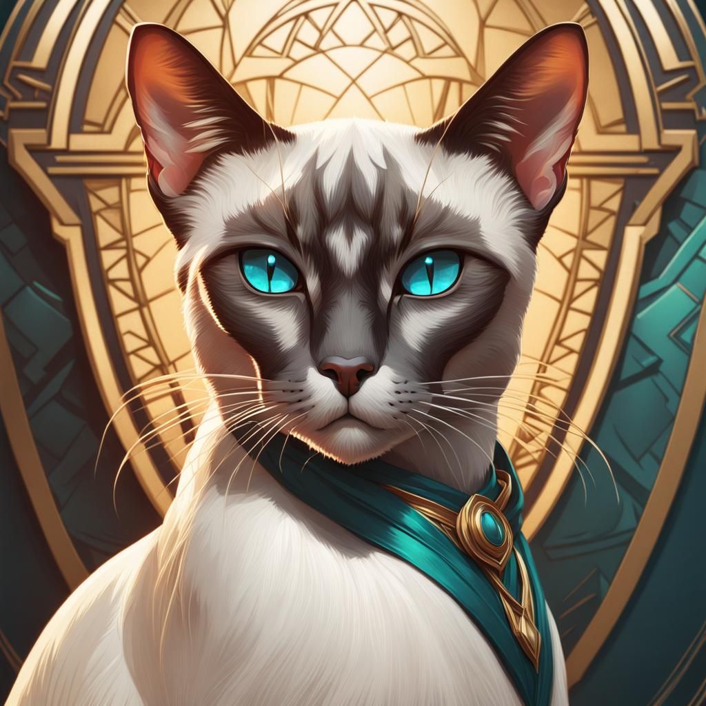 Art Deco Siamese Cat Portrait in 8K