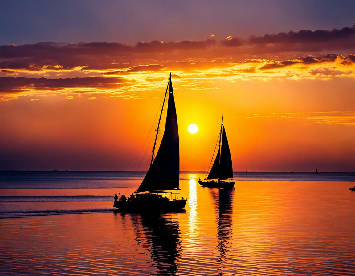 Majestic Three-Masted Ship at Sunset