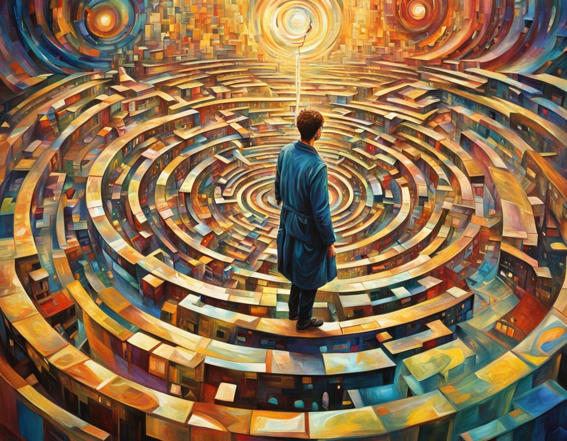 Person in Labyrinth: Abstract Expressionist Oil Painting