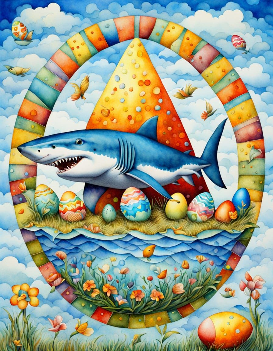 Easter Cubism in Vibrant Watercolor Style