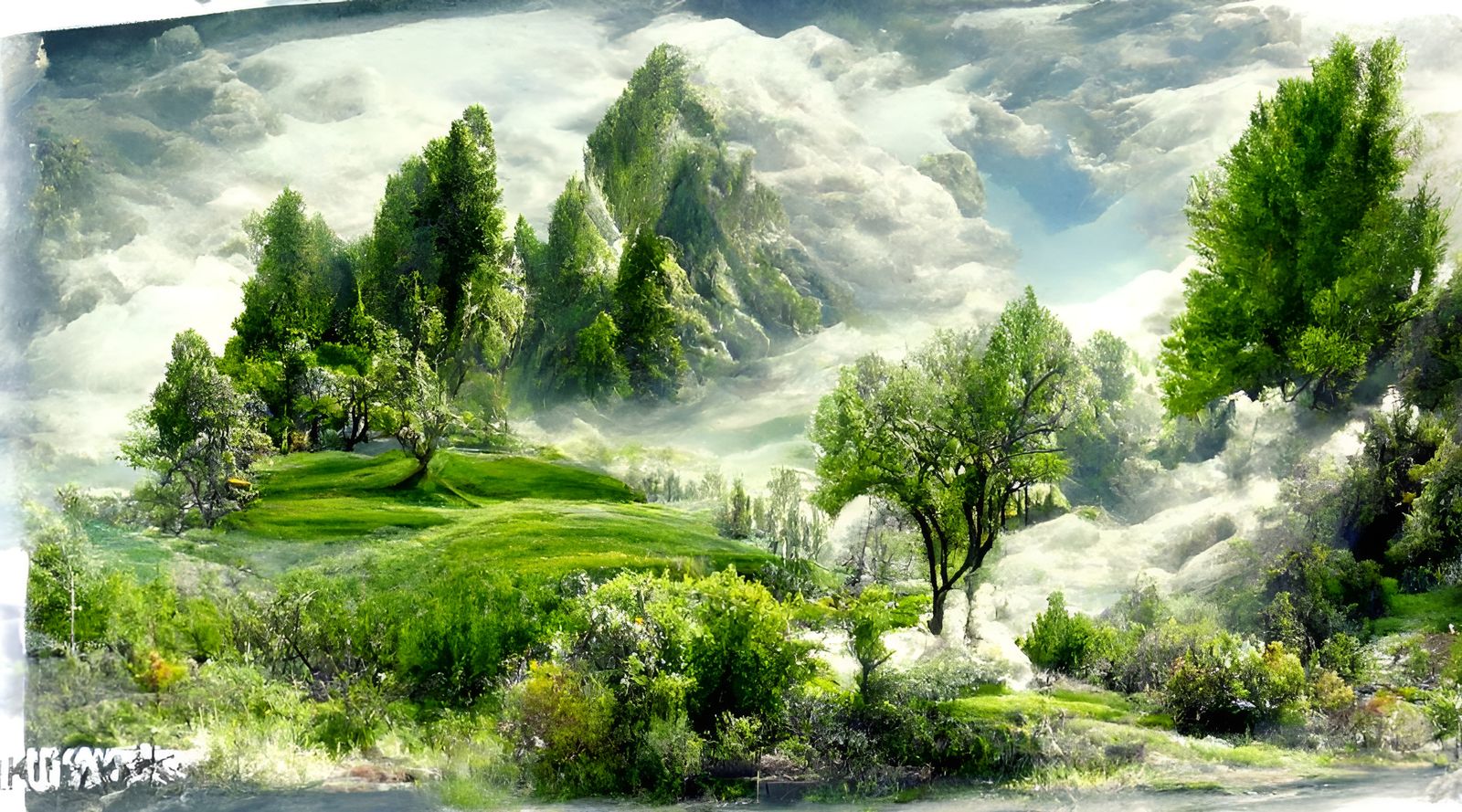 Lush Green Valley Landscape in Ethereal Style