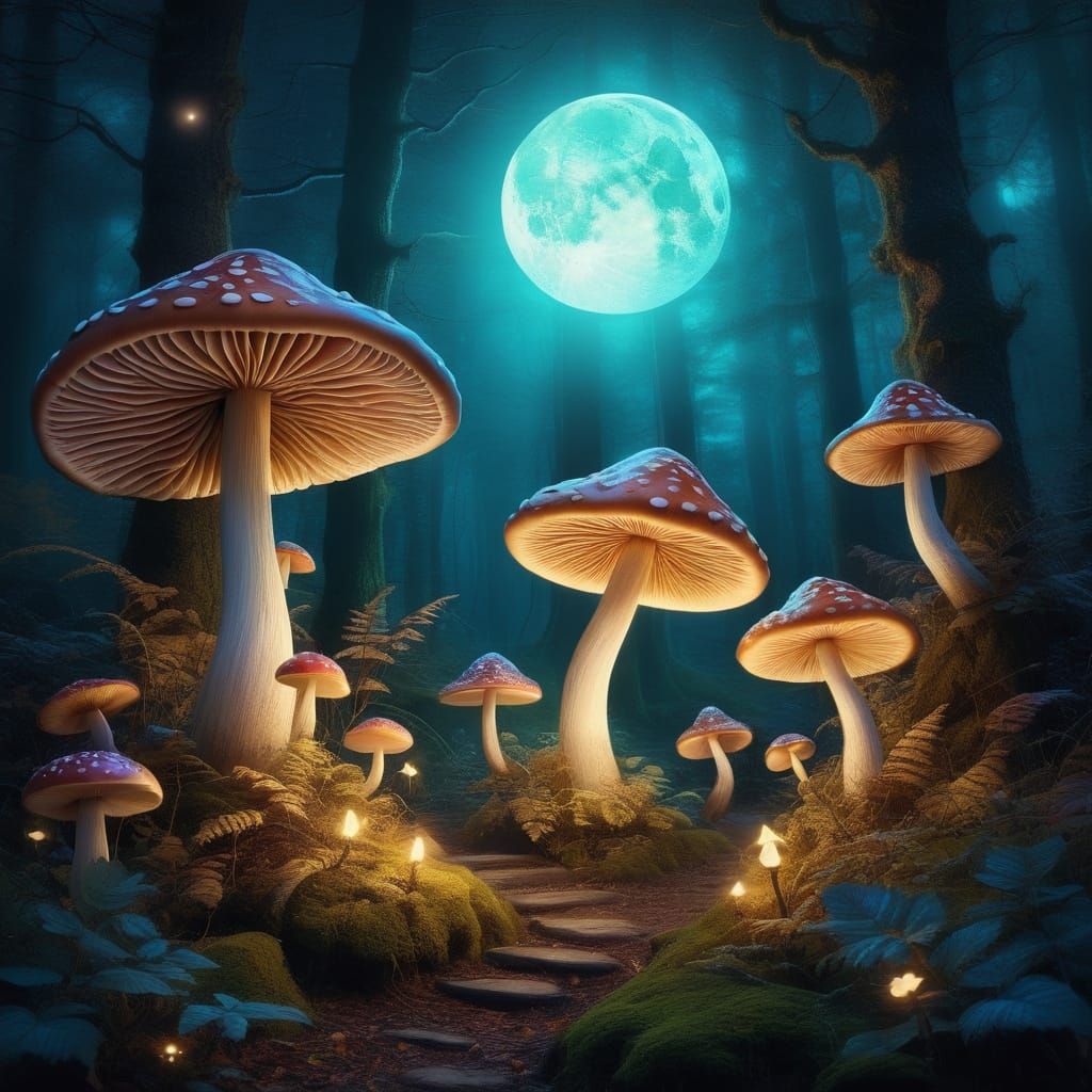 Mystical Mushroom Circle in a Dreamlike Forest