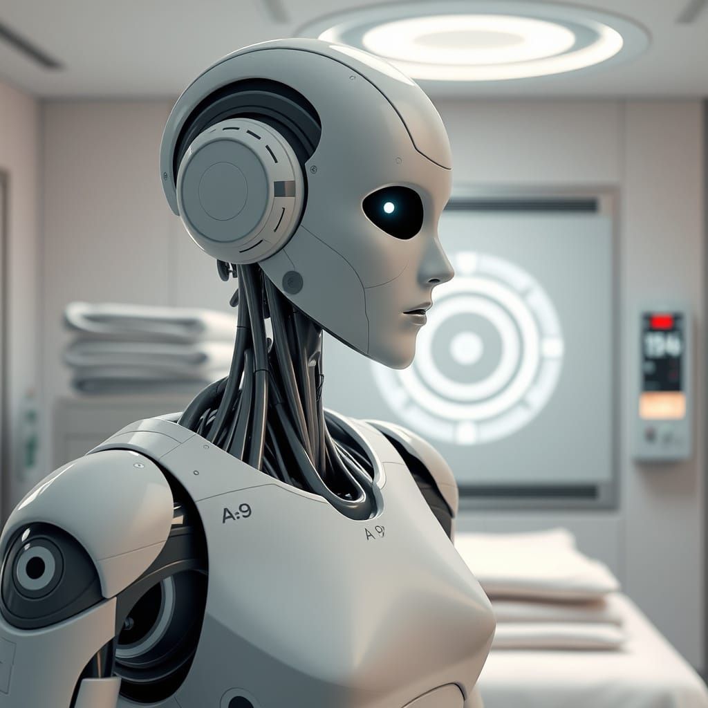 Humanoid Nursebot in Futuristic Hospital Setting