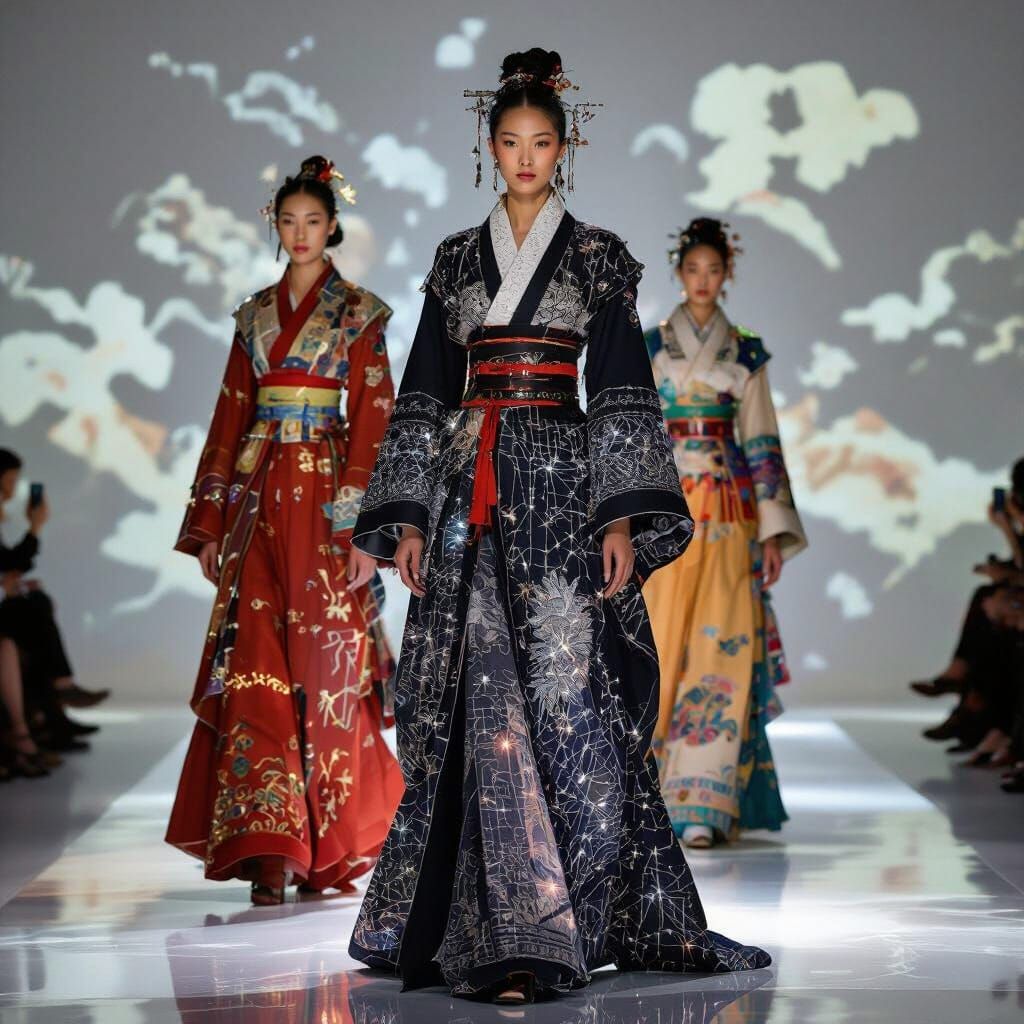 Futuristic Hanfu Runway Show with Holographic Projections