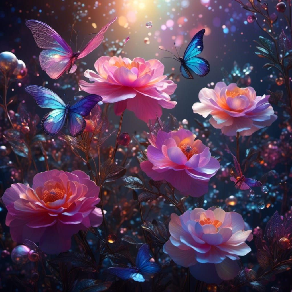 Iridescent Flowers in Mystical Fantasy Style
